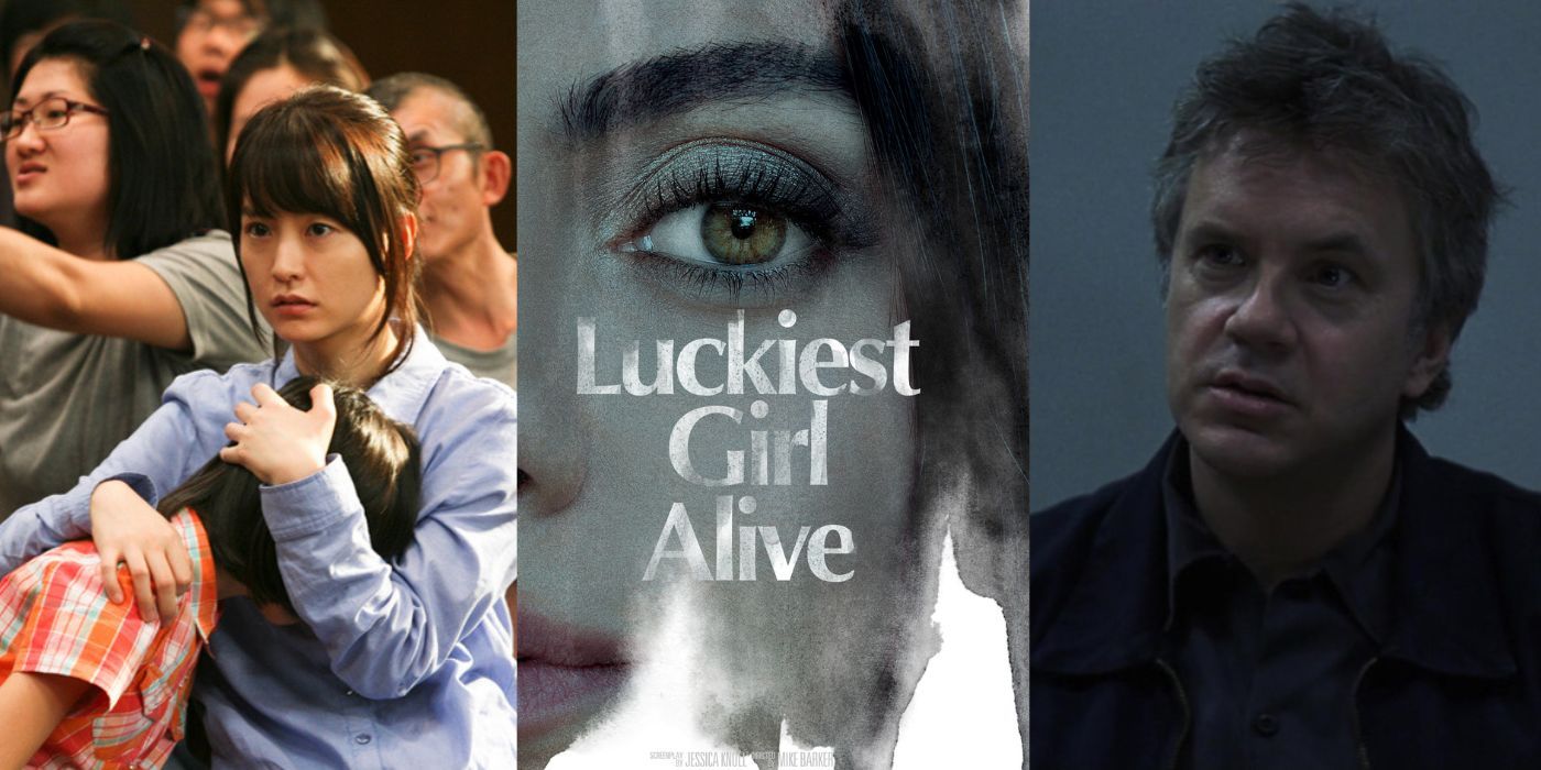 Split images of stills from Silenced, Luckiest Girl Alive, and Mystic River