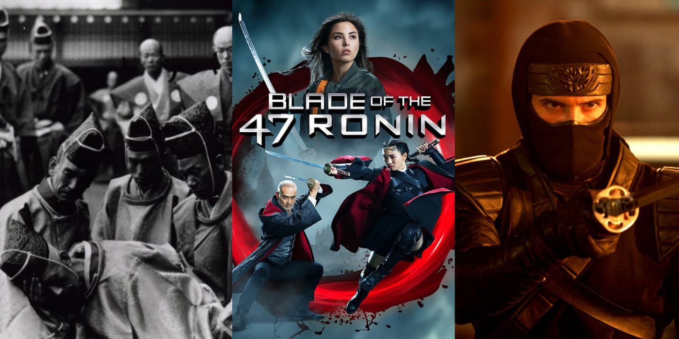Split images of stills in The 47 Ronin, Blade of the 47 Ronin, and Ninja