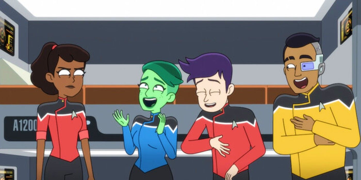Star Trek Lower Decks: Tendi, Boimler, and Rutherford laugh at Mariner.