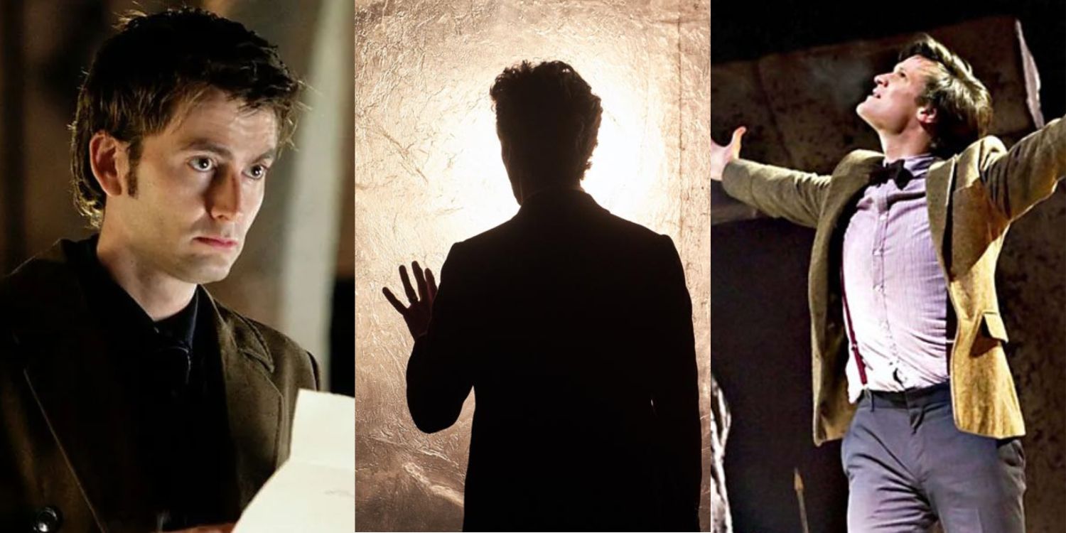 Stills of David Tennant, Peter Capaldi and Matt Smith as The Doctor in Doctor Who
