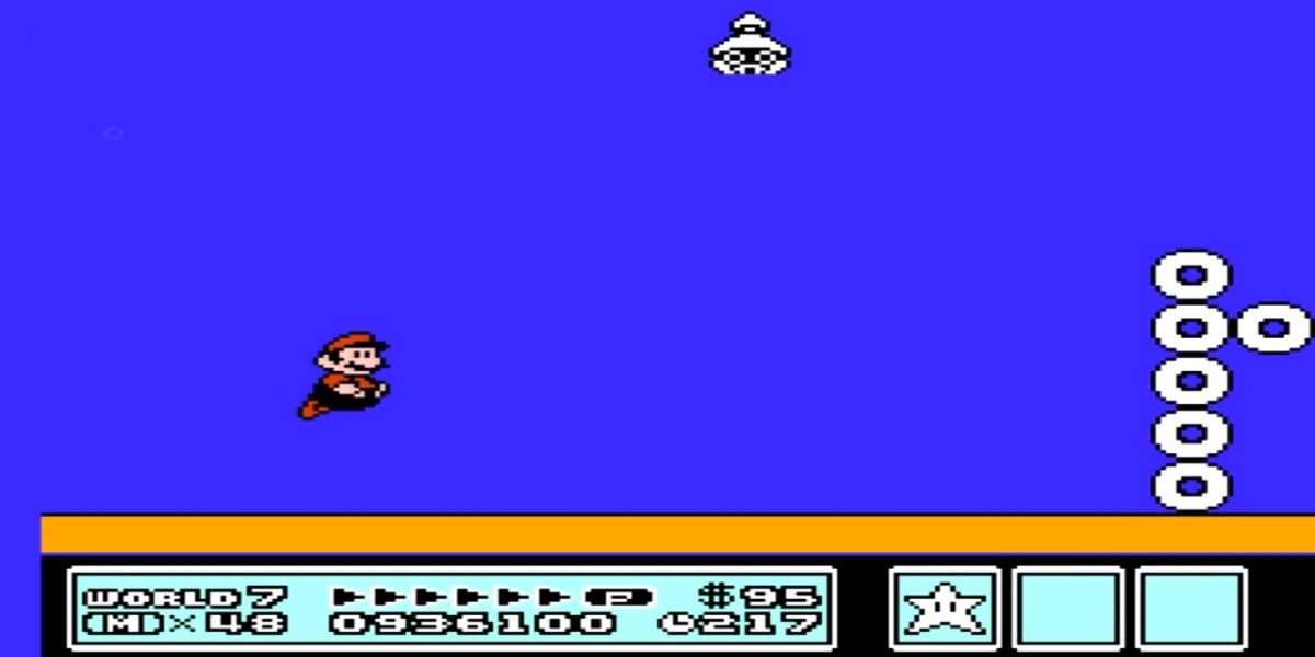 Mario swims into a level from Super Mario Bros 3 world 7-4