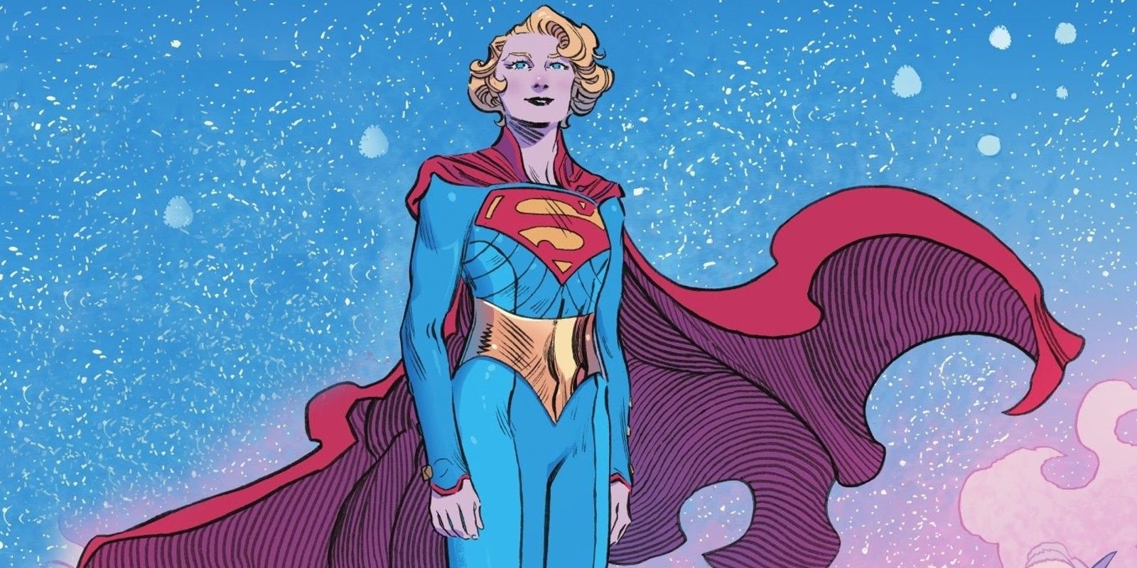 Supergirl flying in the sky in the DC comics