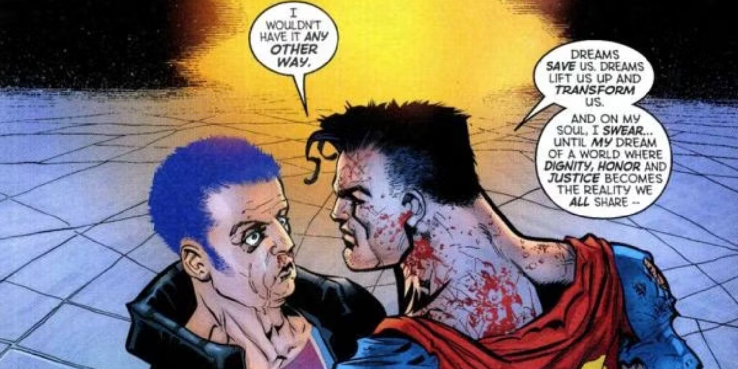 Superman e Manchester Black em O que há de tão engraçado sobre a verdade, a justiça e o jeito americano?​​​​​​​