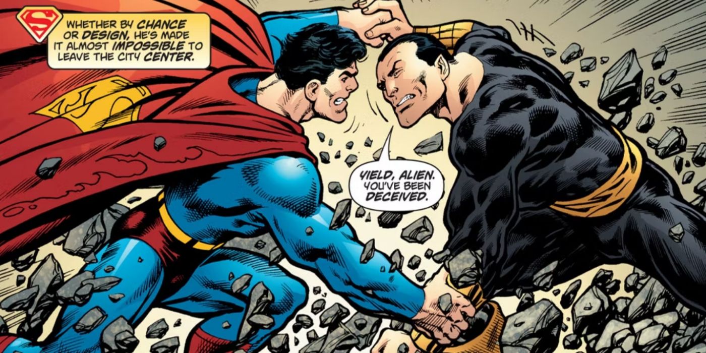 Superman lutando contra Adão Negro