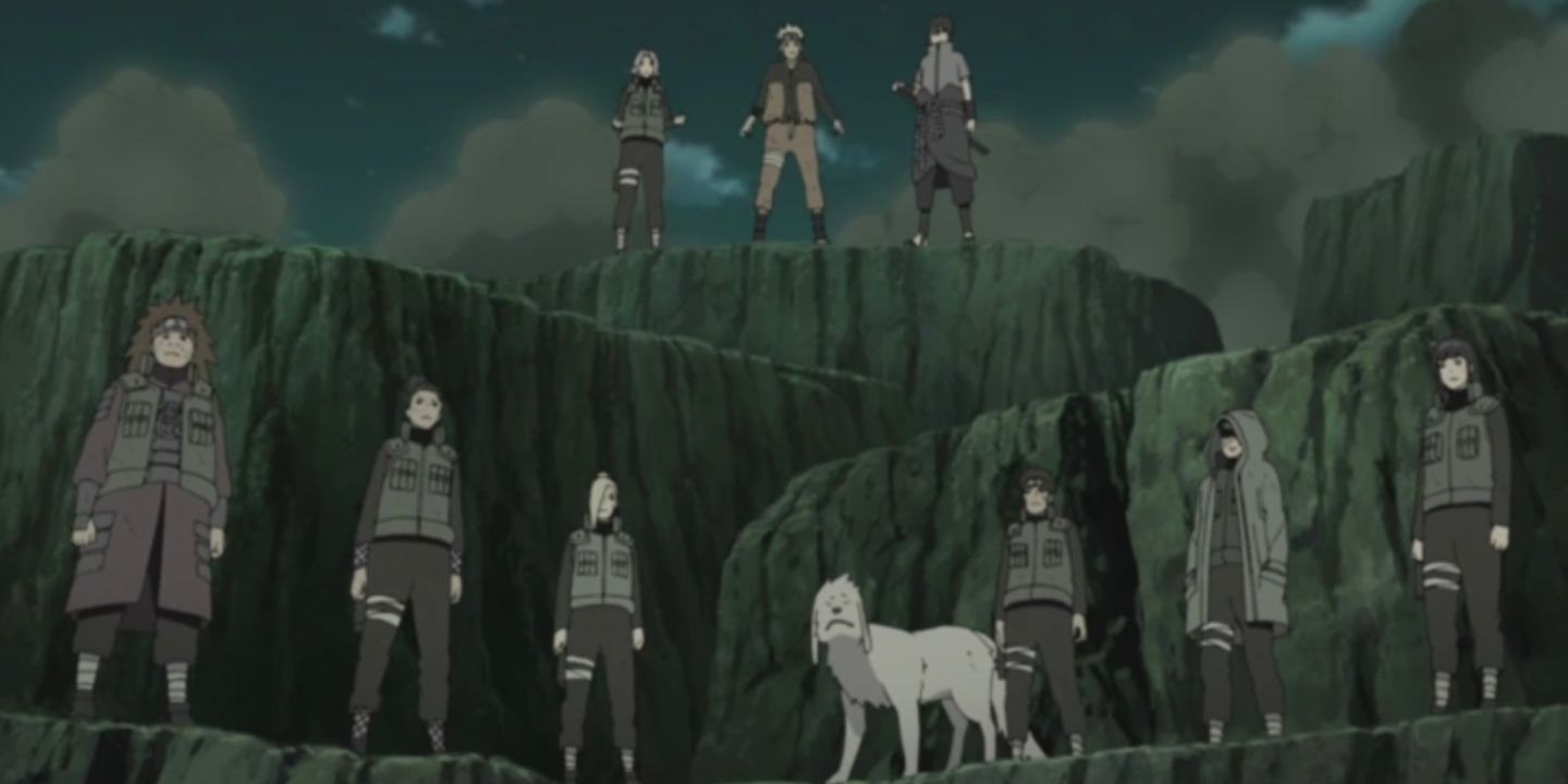 Team Kakashi stands above Team Asuma and Team Kurenai in Naruto Shippuden episode Something To Fill The Hole