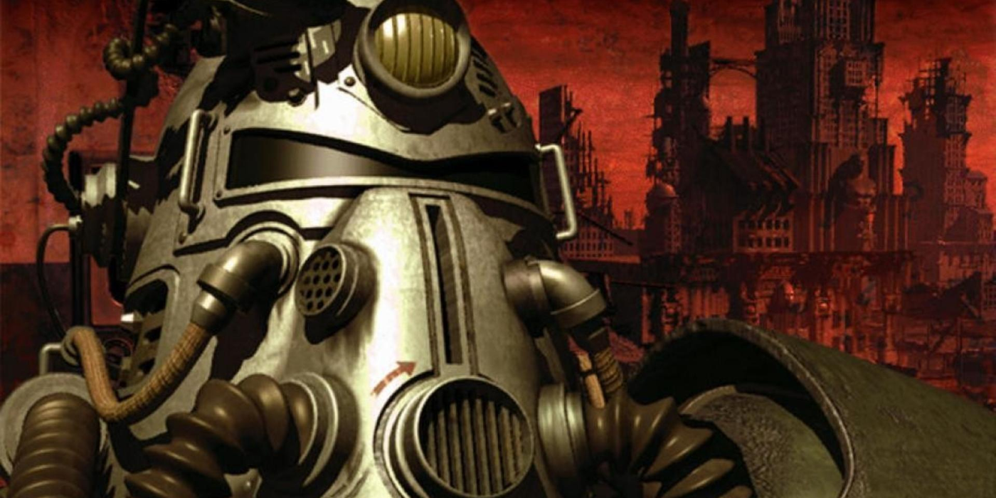 Fallout 1 cover showing a member of the Brotherhood of Steel in Power Armor.