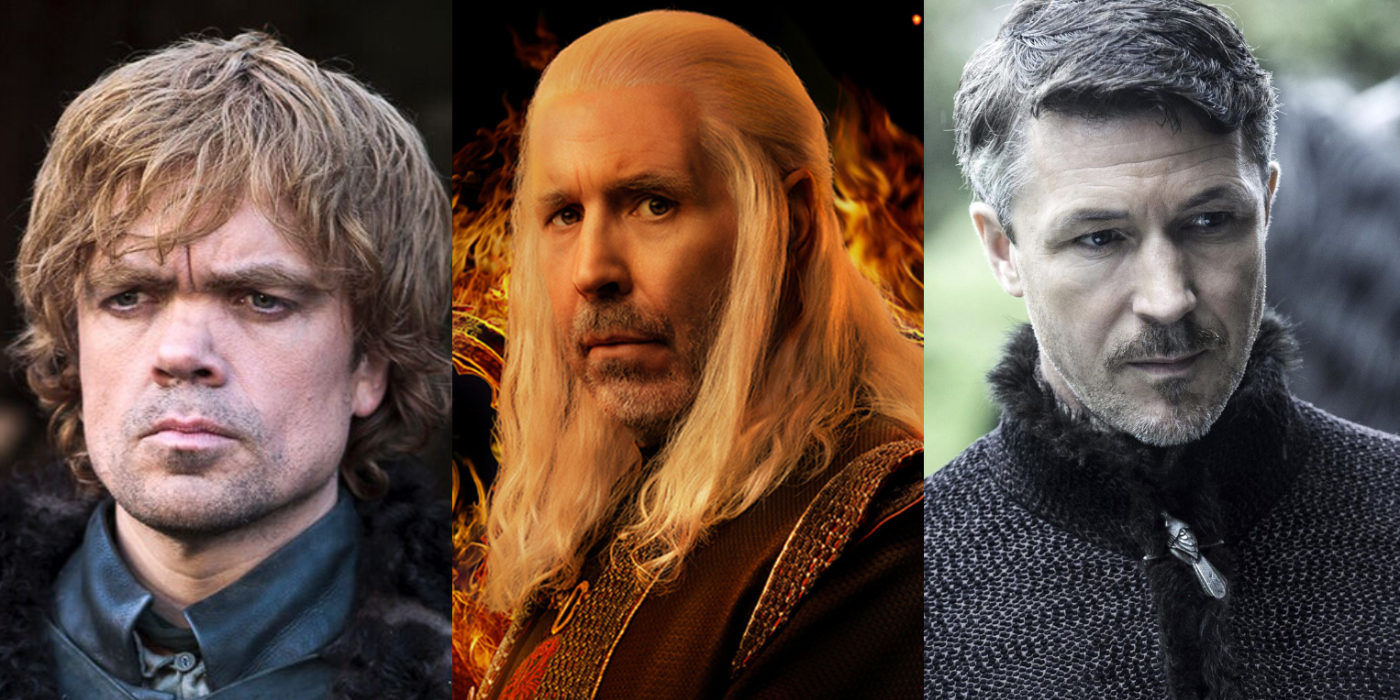 Split image of Tyrion Lannister, Viserys Targaryen, and Petyr Baelish