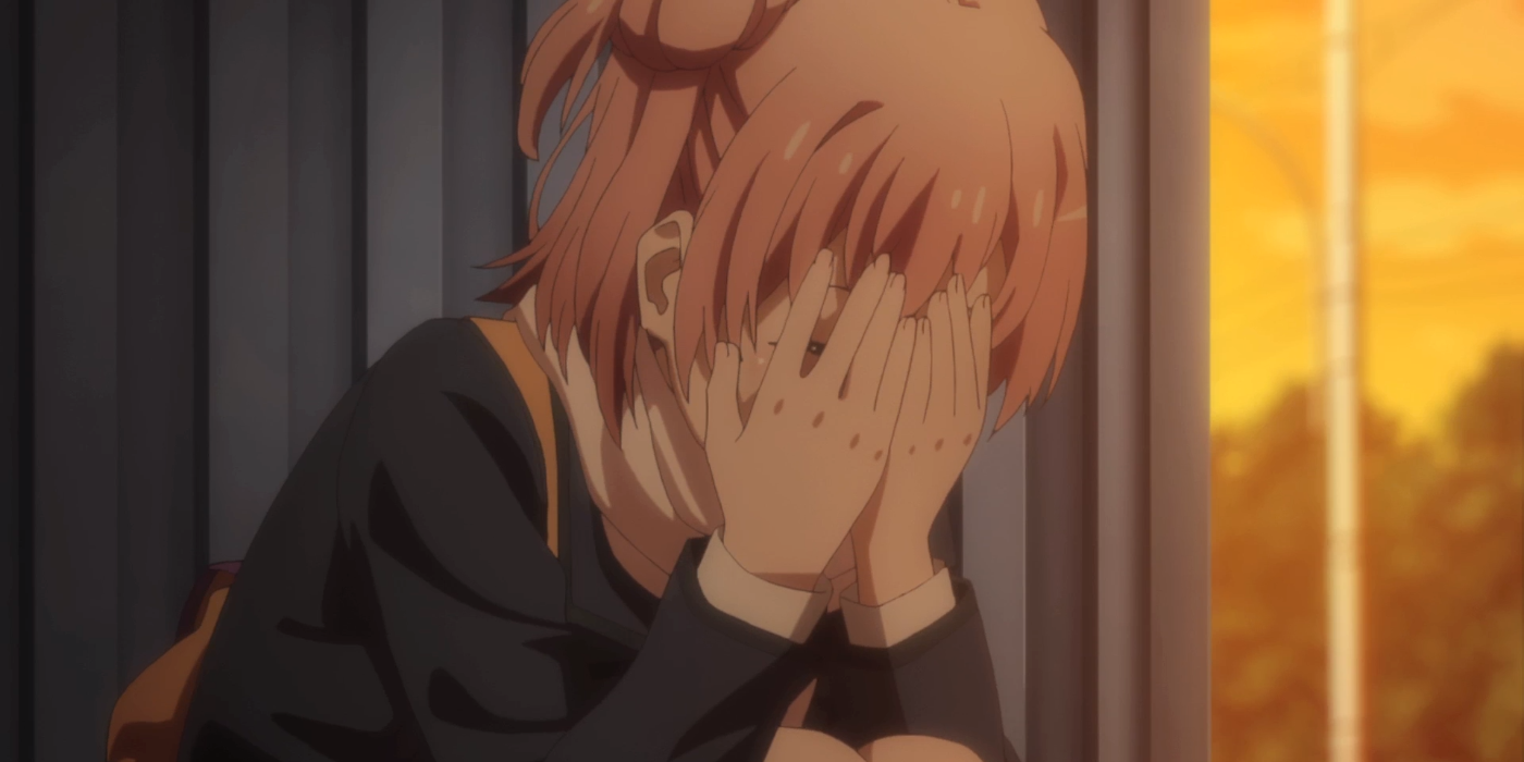 Yui crying in a corner oregairu