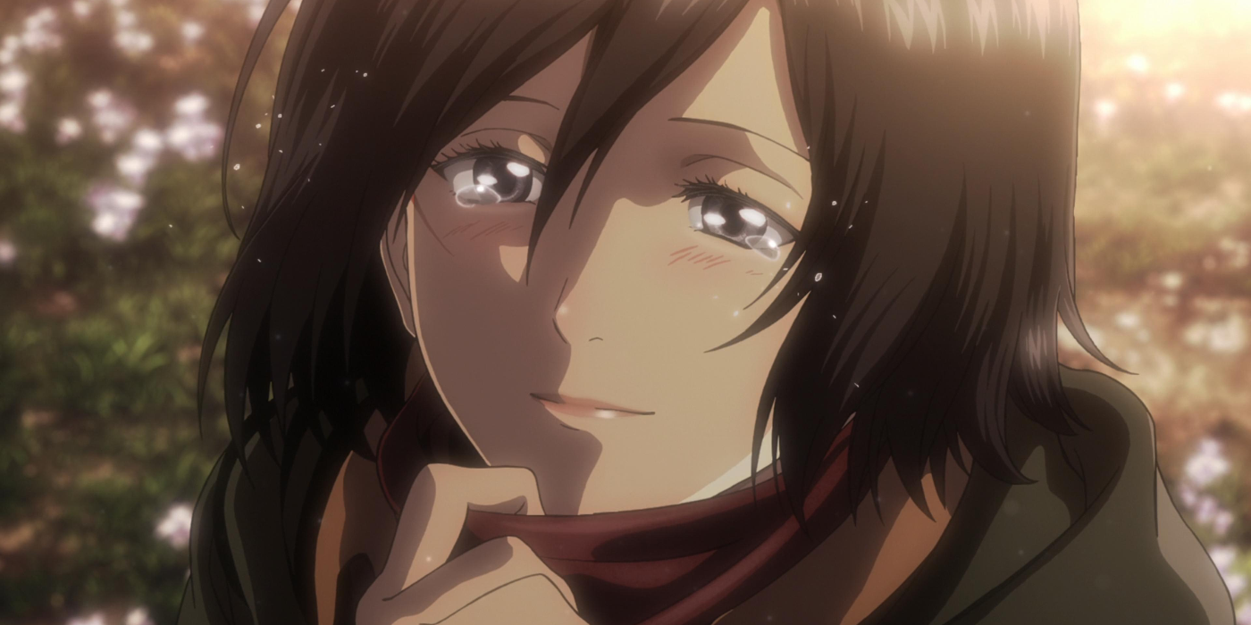 Mikasa pulling Eren's scarf