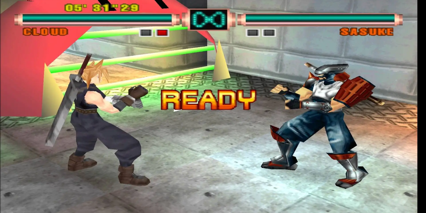 Ehrgeiz screenshot of Cloud fighting Sasuke