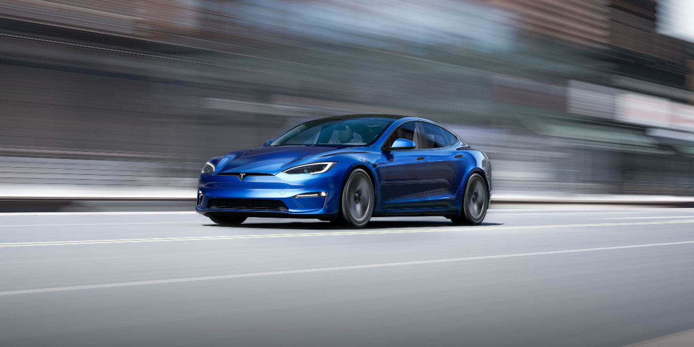 Tesla Model S Blue driving