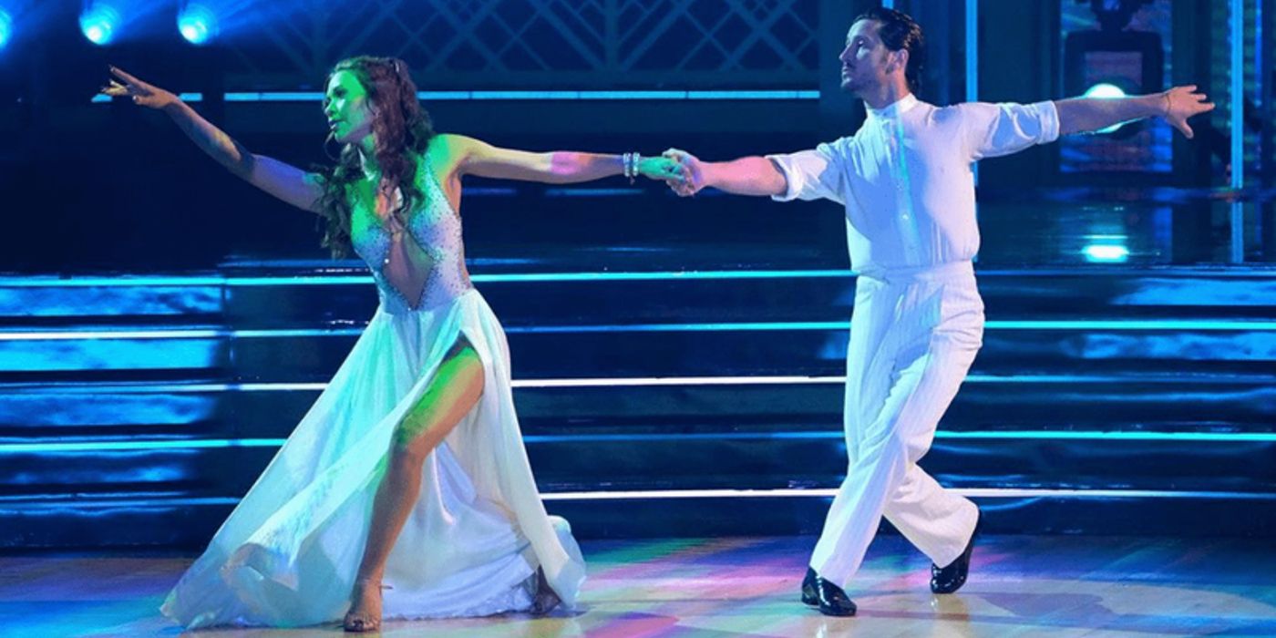 The Bachelorette's Gabby Windey and her DWTS partner Val Chmerkovskiy performing their Prom Night routine