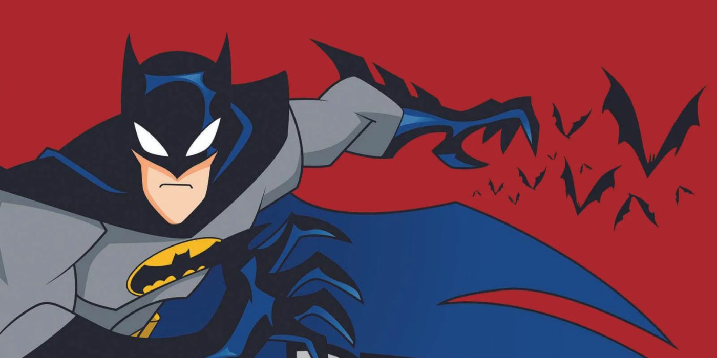 A arte promocional do Batman com o super-herói titular com um enxame de morcegos atrás dele.