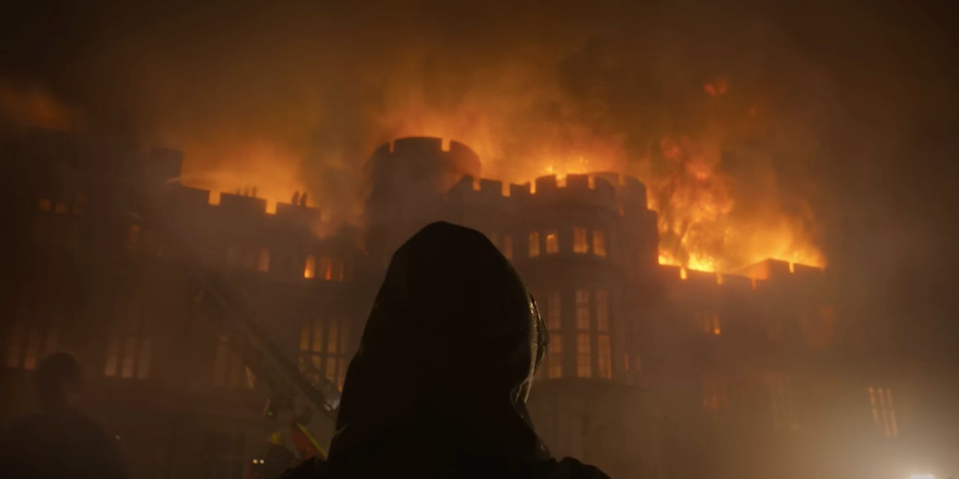 The fire at Windsor Castle in The Crown Season 5 Trailer