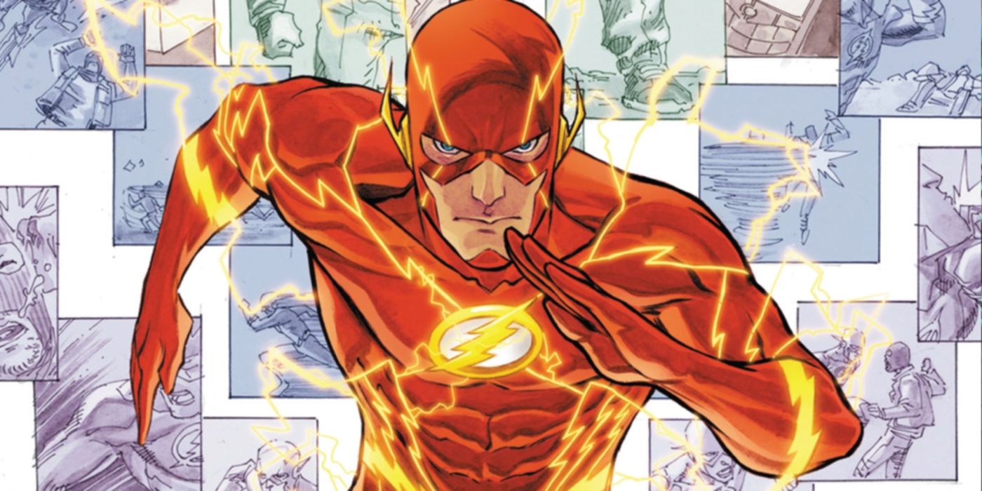 The Flash runs on a New 52 DC comic book cover.