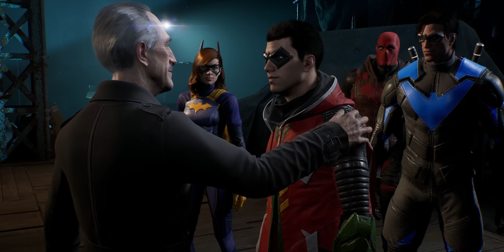 The Knights reuniting with Alfred in Gotham Knights (2022)