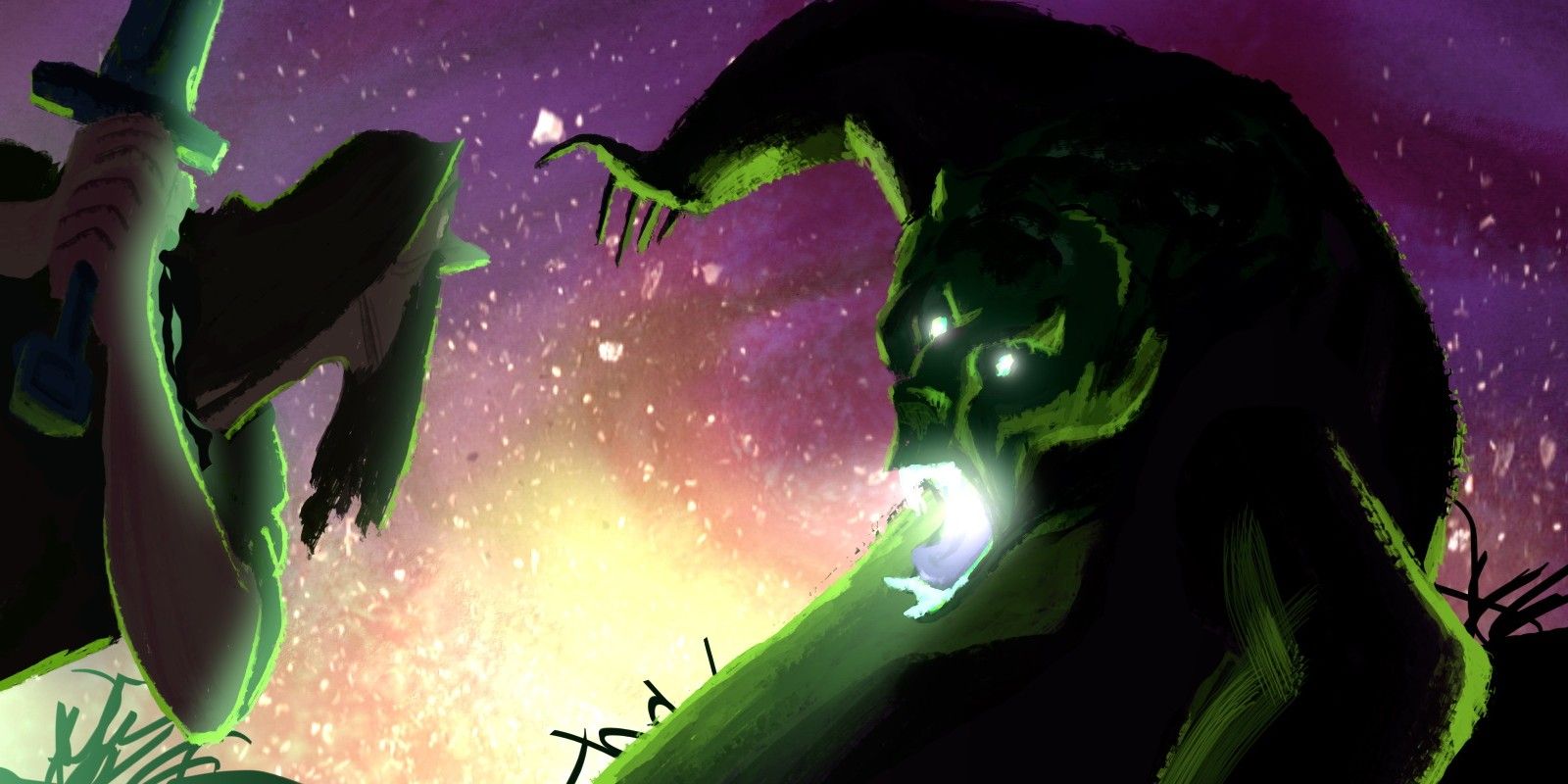 A man with a sword fighting a bear in The Legend Of Mor’du