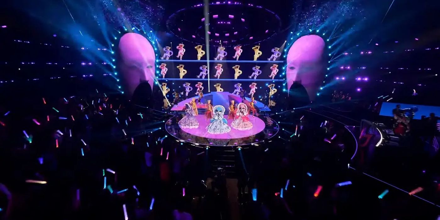 The Masked Singer season 8 contestants the Lambs performing on stage