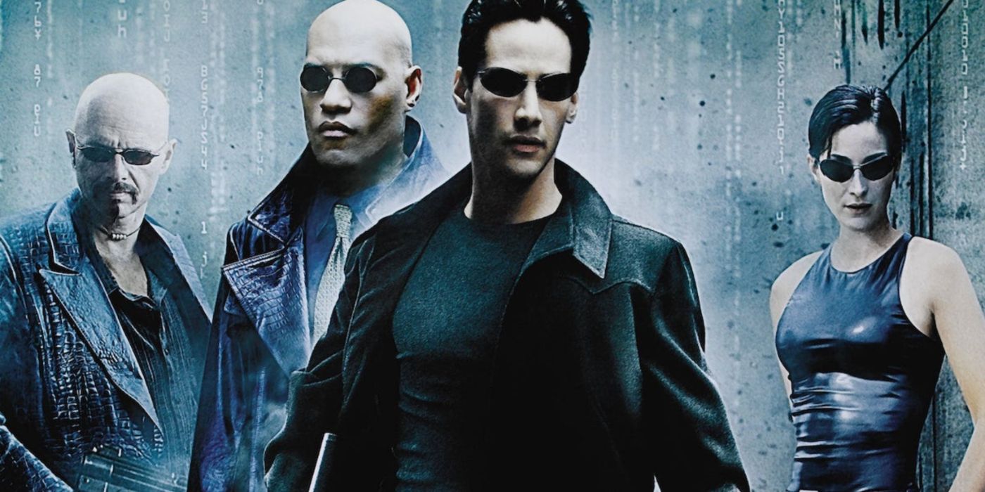 The Matrix promo art featuring Agent Smith, Morpheus, Neo, and Trinity.