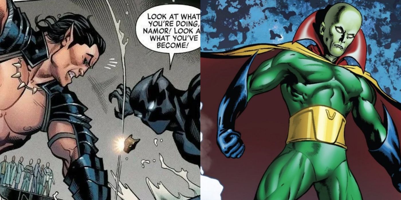 Split image showing Namor and Vision in Marvel Comics