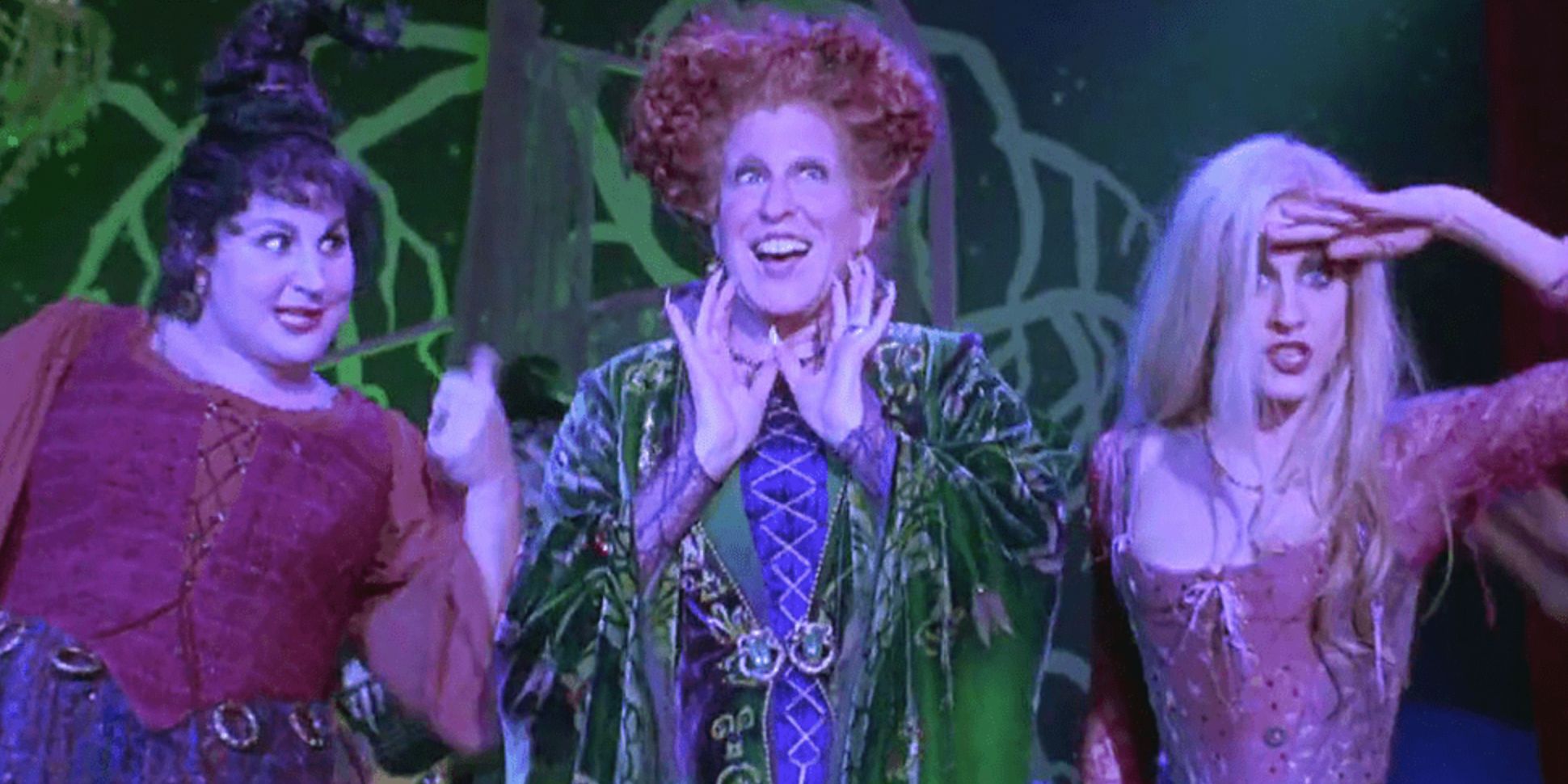The Sanderson sisters perform on stage in Hocus Pocus