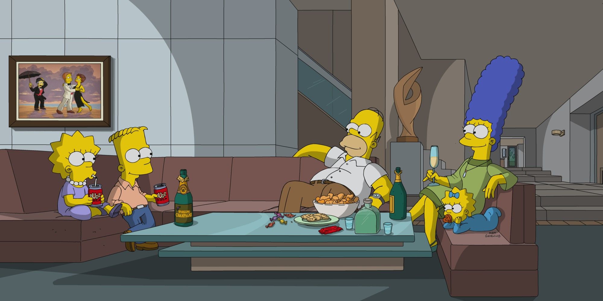 Os Simpsons relaxando em uma casa rica