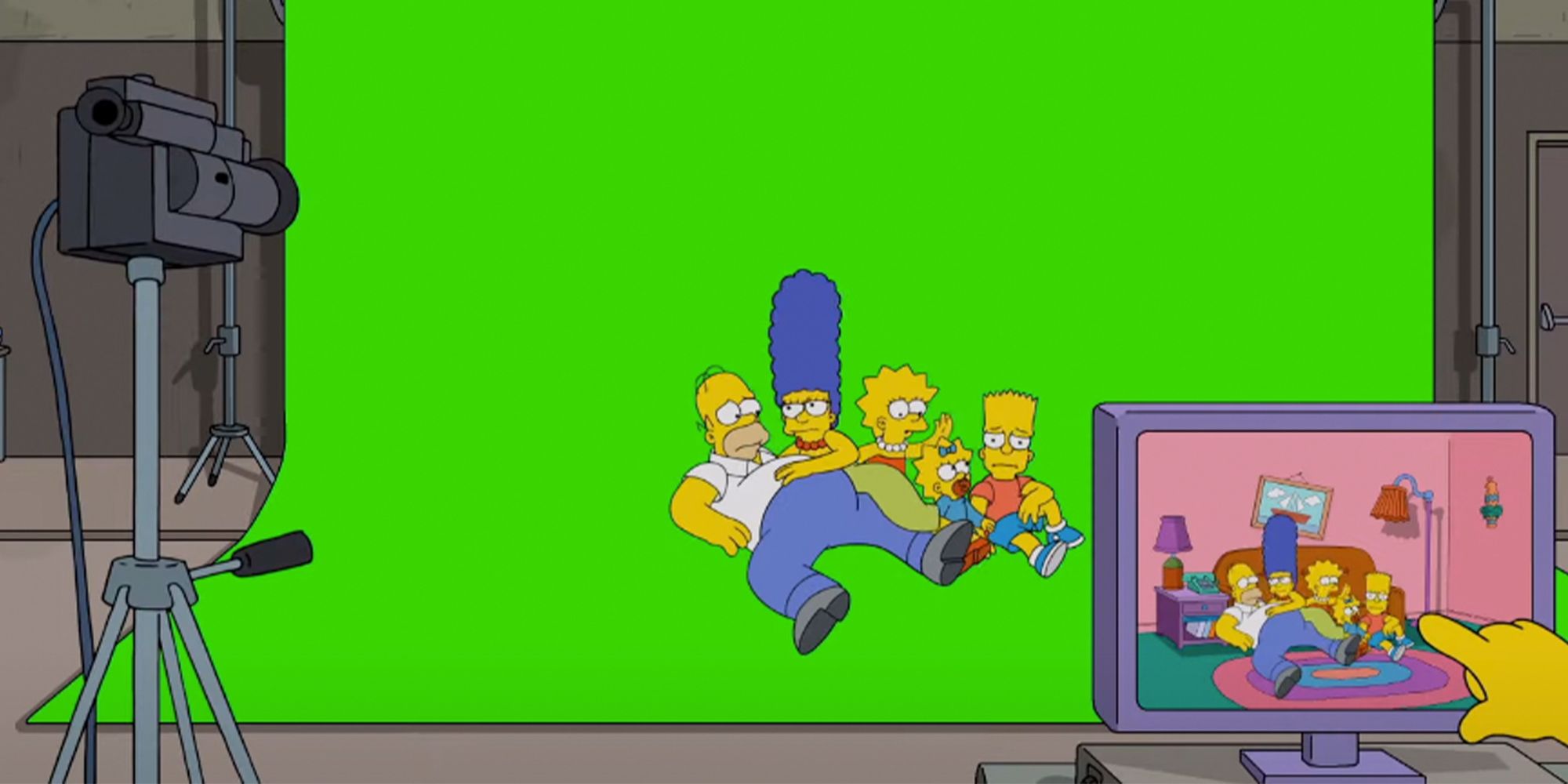 The Simpsons on a green screen