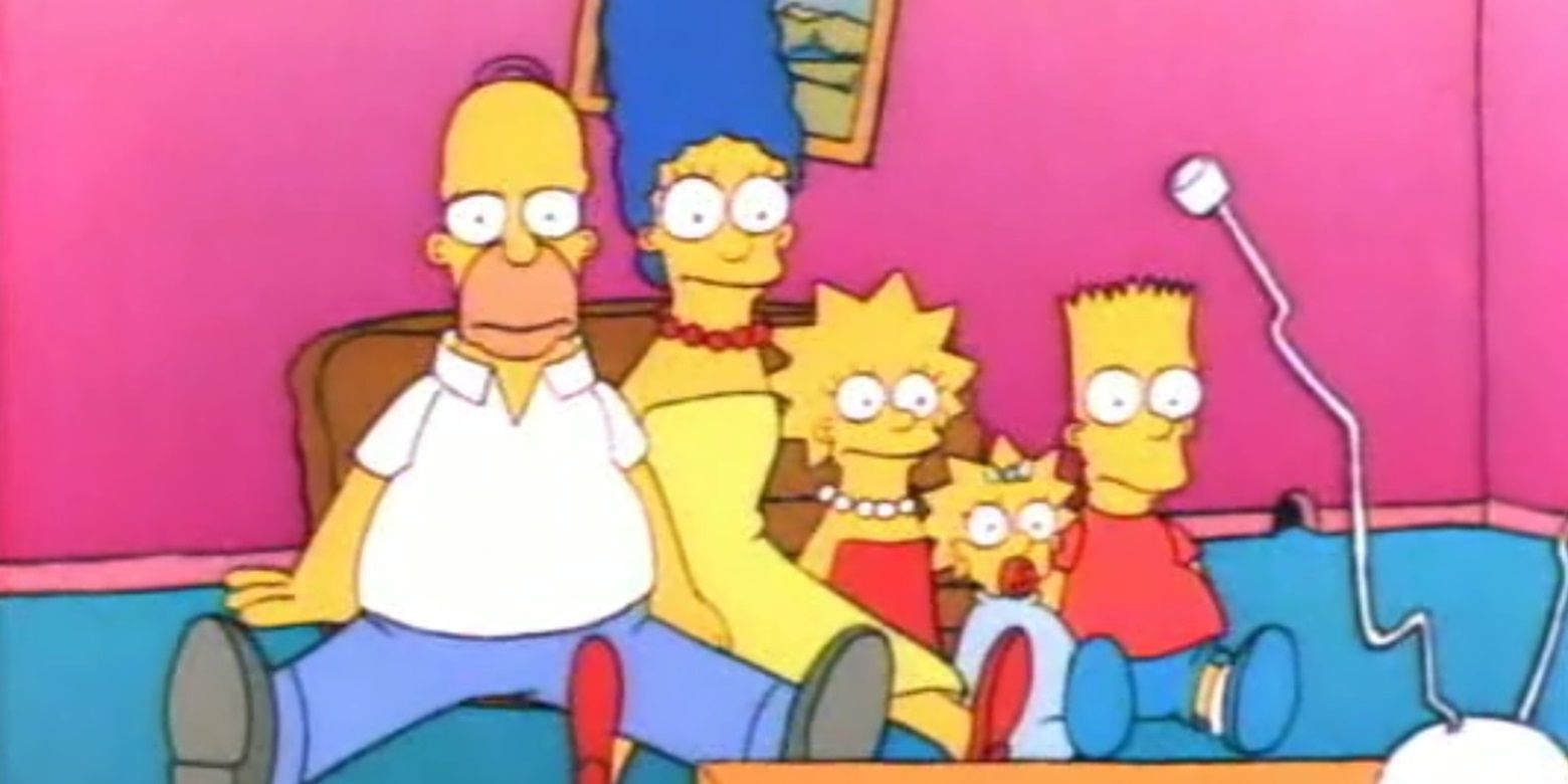 The Simpsons sitting on the living room floor