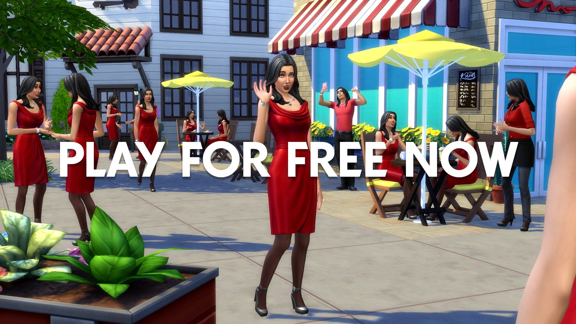 The Sims 4 Bella Goth with text that says "Play for free now."