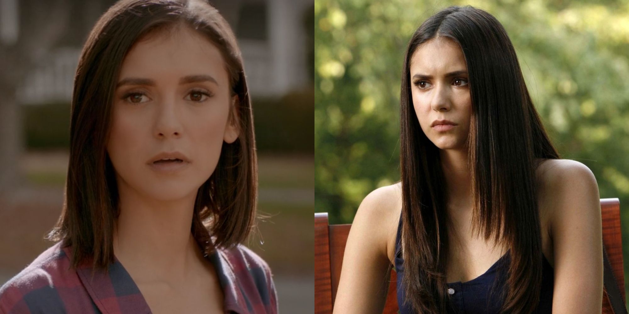 Two images of Elena Gilbert in The Vampire Diaries