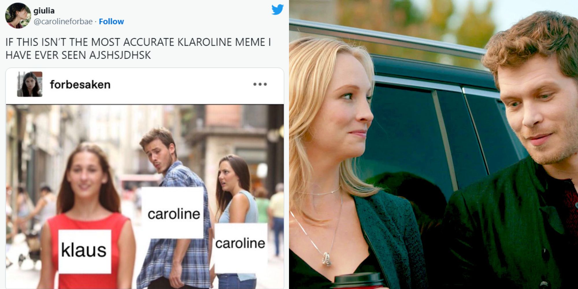 An image of Klaus and Caroline and a tweet about the couple