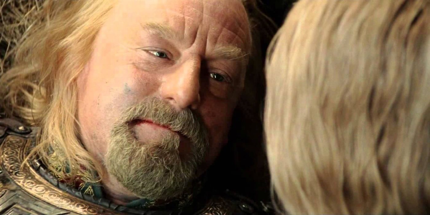 Theoden looking up at Eowyn as he dies in Lord of the Rings.