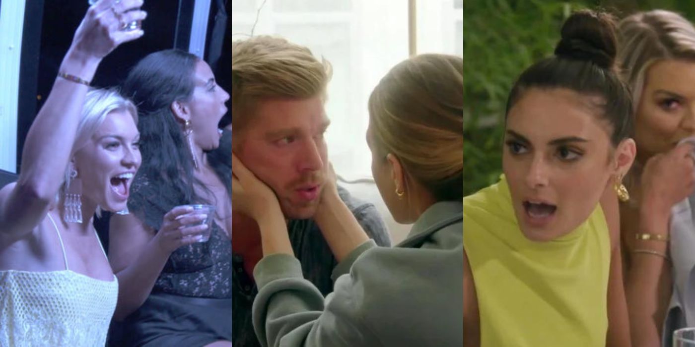 Three split images of the cast of Summer House partying in the summer