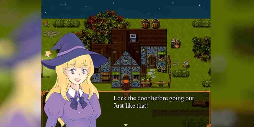 A screenshot of a witch talking in the game Trick & Treat.