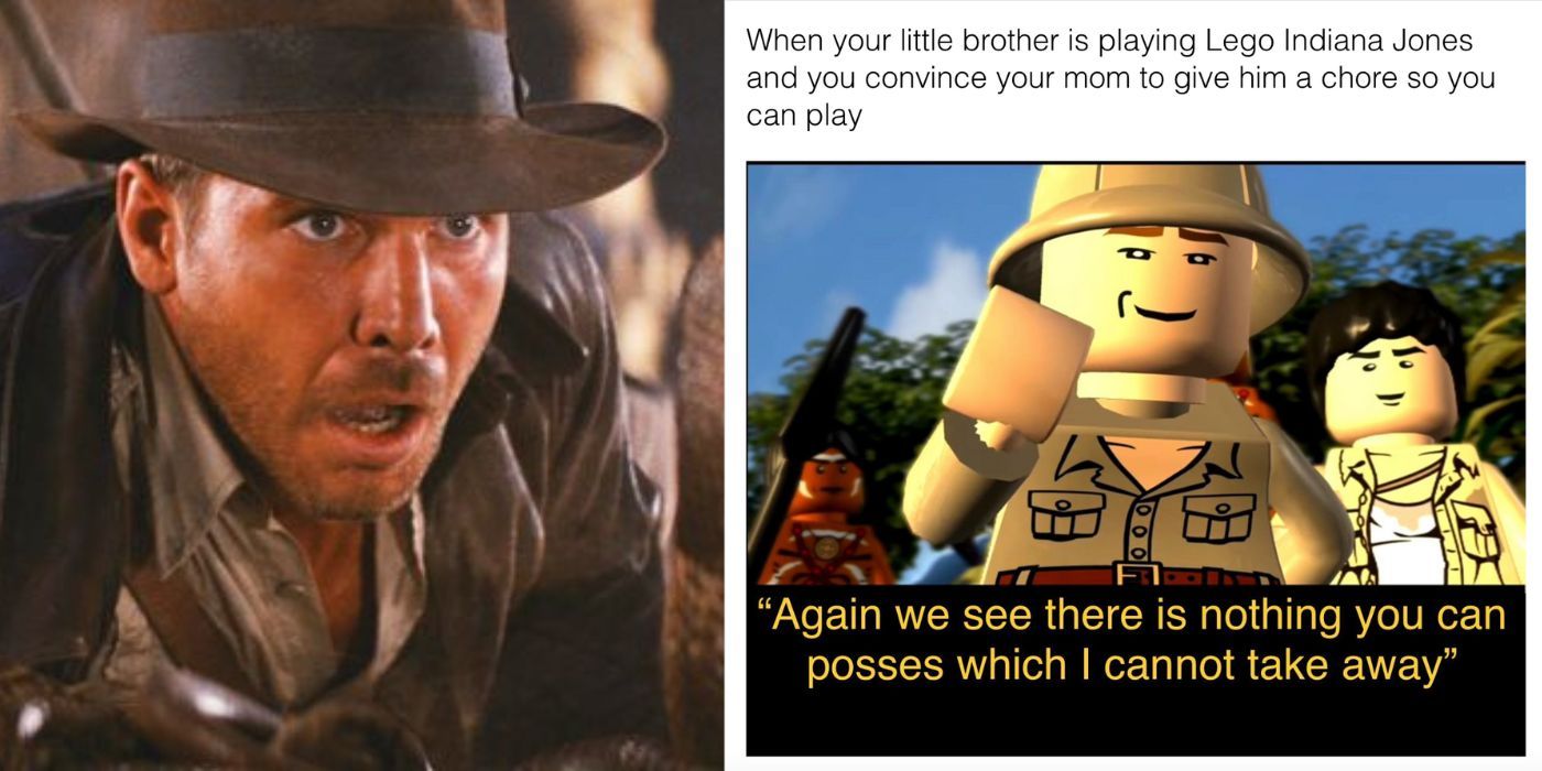 Two side by side images of Indiana Jones and a meme