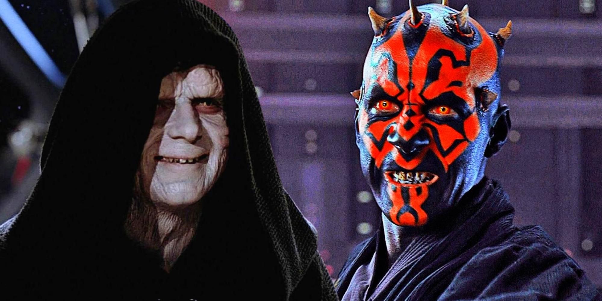 Ian McDiarmid as Emperor Palpatine and Ray Park as Darth Maul in Star Wars.