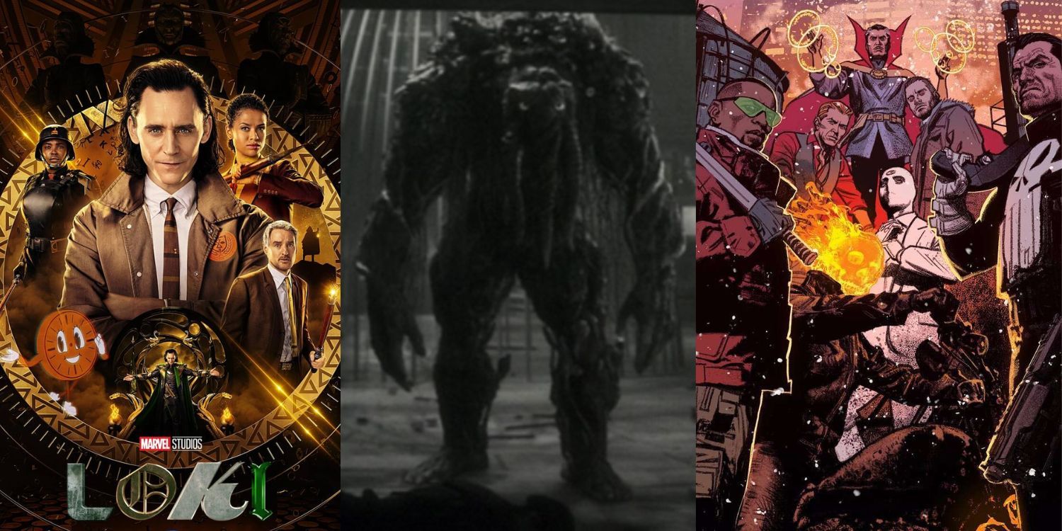 Split Image of Man-Thing in Werewolf by Night, Loki Poster, and Midnight Sons cover cropped