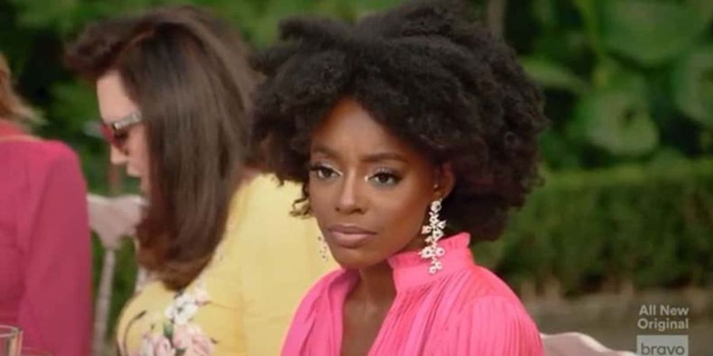 Venita staring at someone off camera at the luncheon on Southern Charm