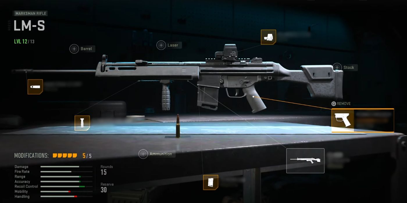 Visualizando o LM-S no menu Gunsmith de Modern Warfare 2