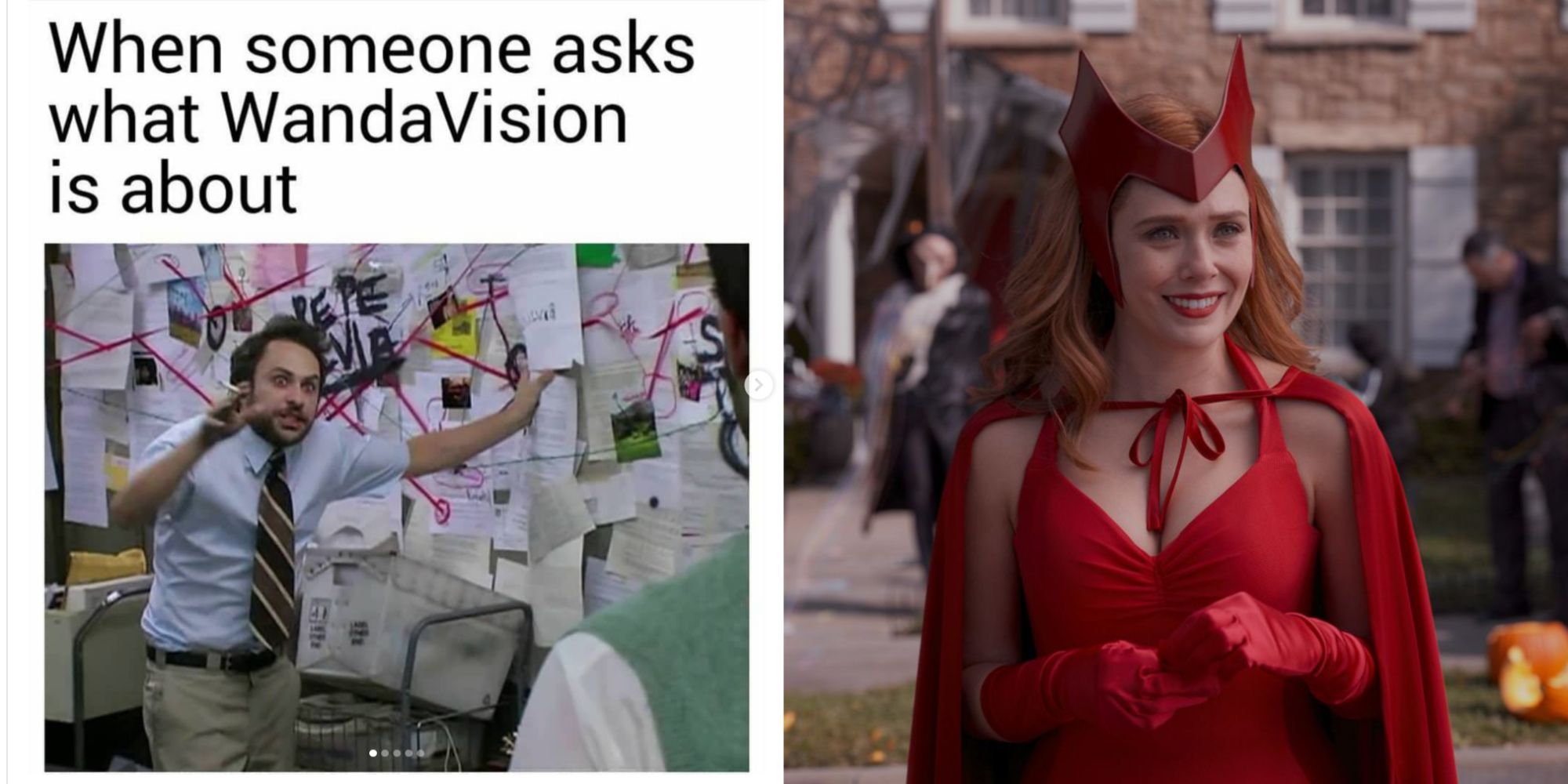 Split image of a WandaVision Meme and Wanda