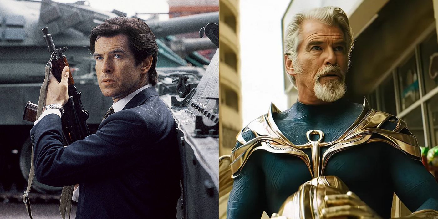 Split image showing Pierce Brosnan as James Bond and as Doctor Fate