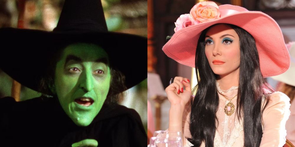 A split image features the Wicked Witch of the West in Wizard of Oz and Elaine Parks in The Love Witch