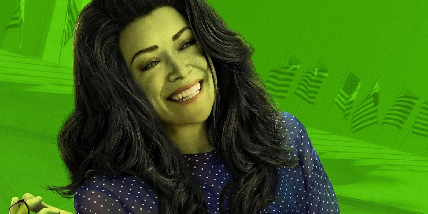 Imagem de Jen como She-Hulk sorrindo em She-Hulk