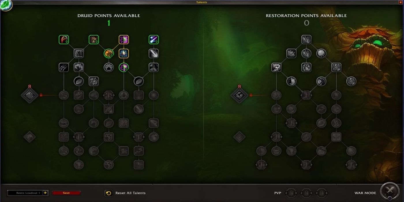 A screenshot of the revamped Talent trees in WoW's Dragonflight expansion.
