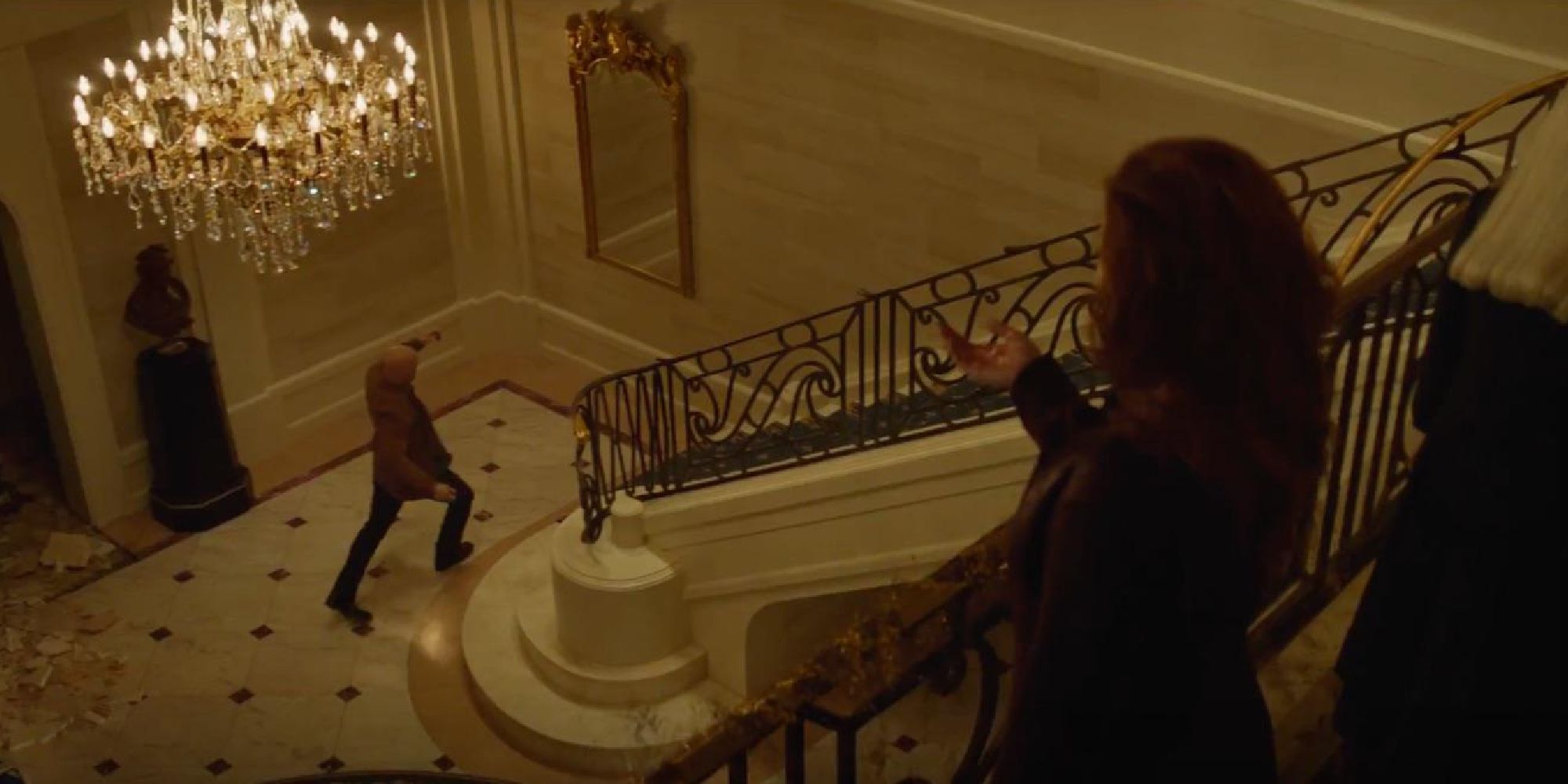 X-Men Dark Phoenix scene with Jean Grey making Professor X walk up stairs with her powers