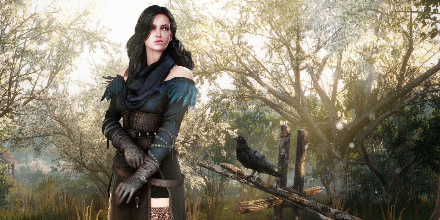 Yennefer Screenshot looking into the distance with a raven in Witcher 3