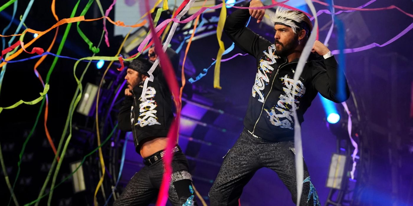 The Young Bucks make their entrance during an episode of AEW Dynamite.