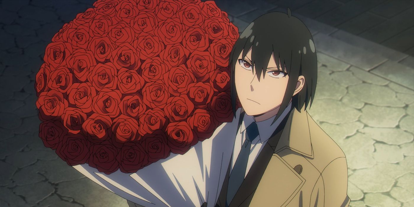 Yuri Briar holding a huge bouquet of roses in Spy X Family anime