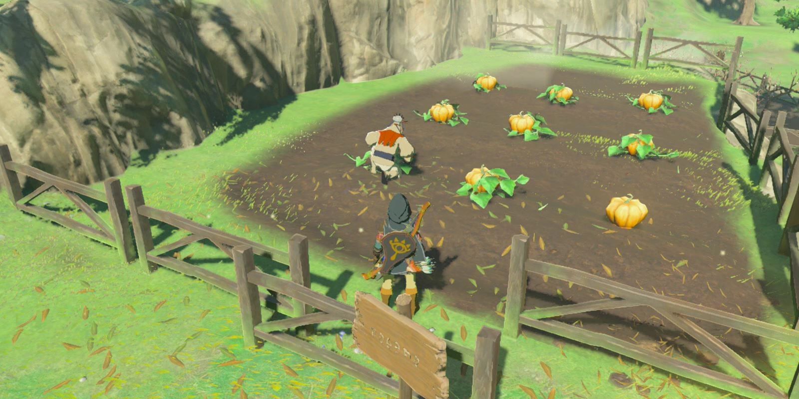 Olkin tending to his Fortified Pumpkins in The Legend of Zelda: Breath of the Wild.