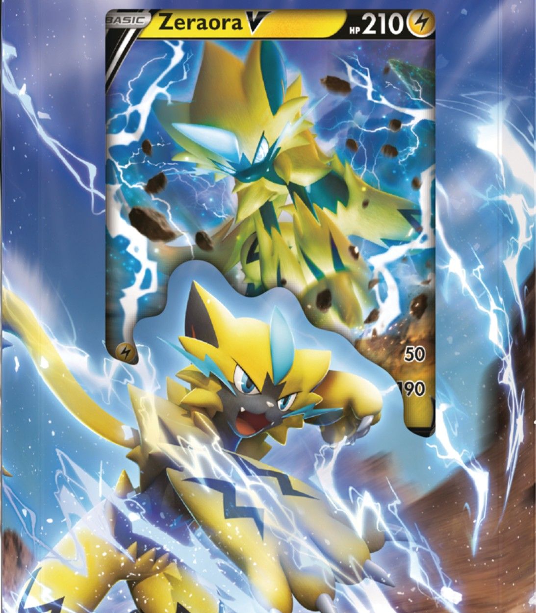 Close up image of the box art for the Zeraora V Battle Deck, featuring the Zeraora V card